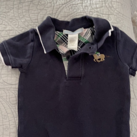 Janie and Jack navy one Piece Polo collard with plaid placket  6-12 months - Picture 2 of 7